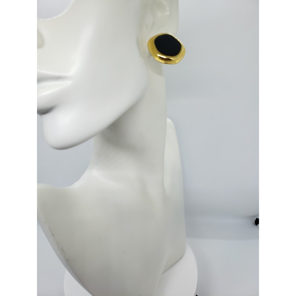 Gold Tone Black Enameled Round Metal‎ Stud Earrings Fashion Jewelry